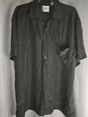 Robert Stock 100% Silk Short Sleeve Button Down Shirt - Charcoal Grey - Small